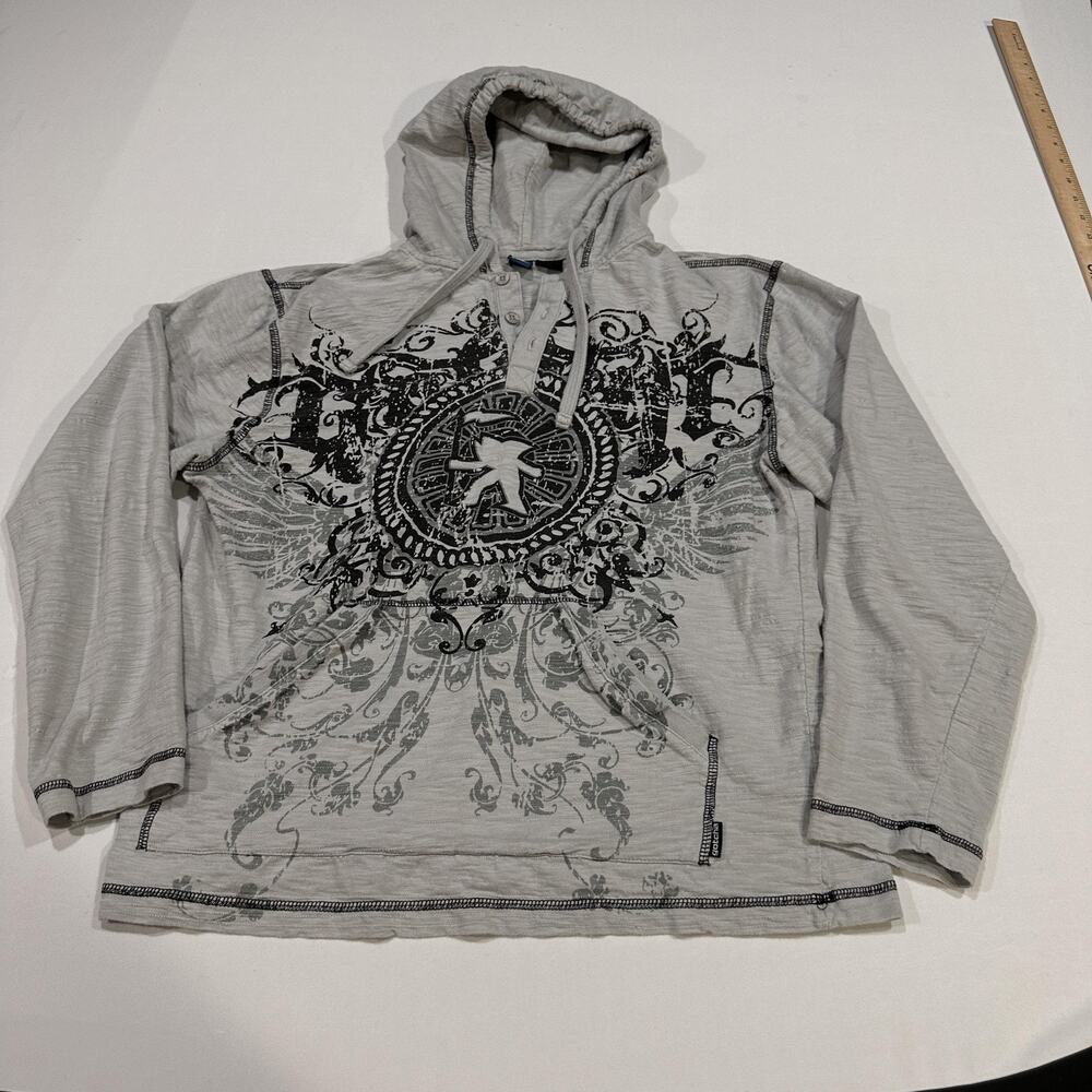Gotcha Hoodie Mens M Gray Pullover Hooded Pockets Graphic Y2K Streetwear Skater